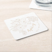 Romantic Wedding Peonies Ivory White スクエアペーパーコースター (アングル)