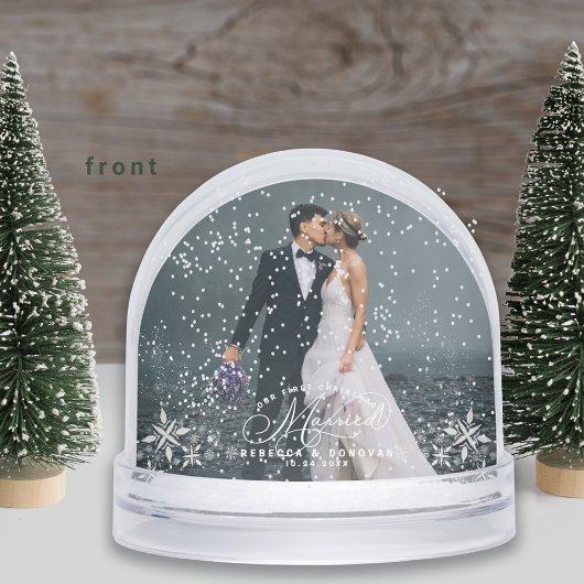 Romantic Wedding Photo First Christmas Snow Globe