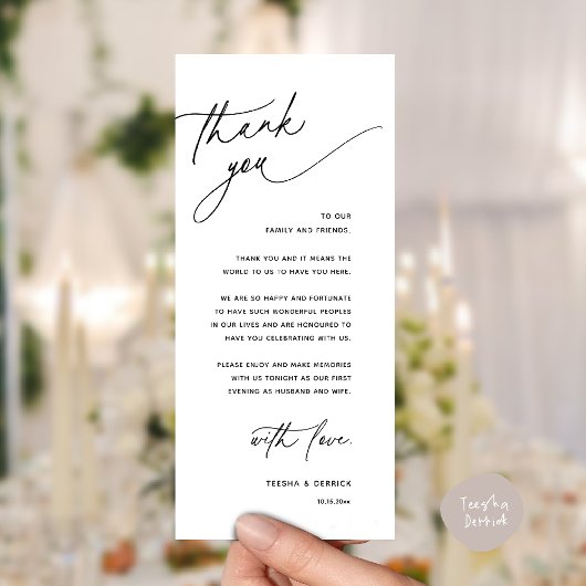 Romantic Wedding Reception Dinner Thank You Card プログラム