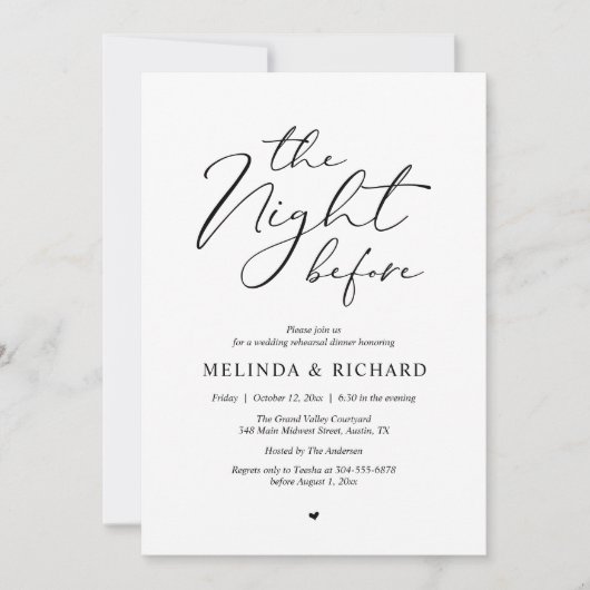 Romantic Wedding Rehearsal Dinner The Night Before 招待状 (正面)