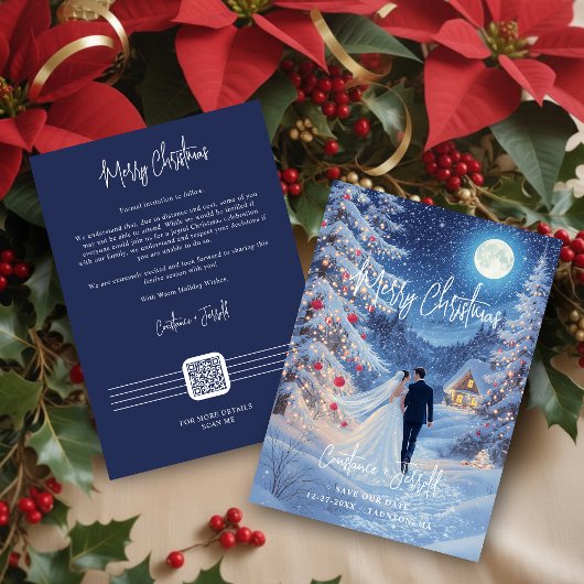 Romantic Wedding Scene Toward Christmas Cabin セーブザデート