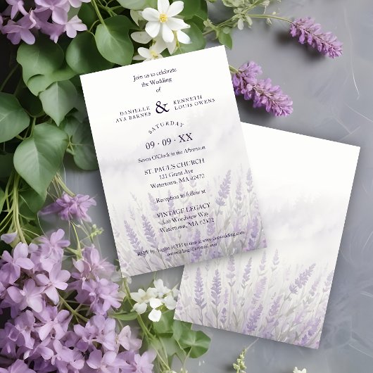 Romantic Wedding Spring Lavender Field Landscape 招待状