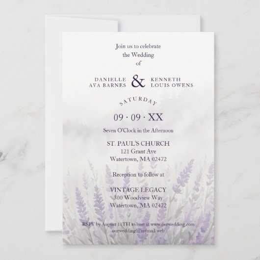 Romantic Wedding Spring Lavender Field Landscape 招待状 (正面)