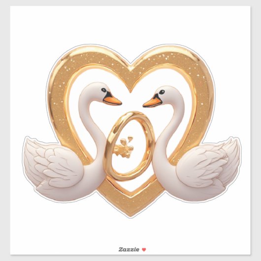 Romantic Wedding Swans With Gold Rings シール (シート)