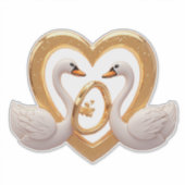 Romantic Wedding Swans With Gold Rings シール (正面)