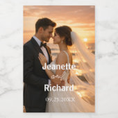 Romantic Wedding Vows Sunset Beach ワインラベル (シングルラベル)