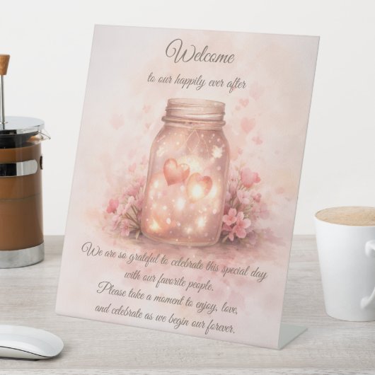 Romantic Wedding Welcome Sign – Mason Jar 台座サイン (インサイチュ)