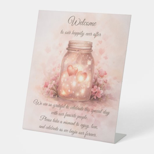 Romantic Wedding Welcome Sign – Mason Jar 台座サイン (正面)