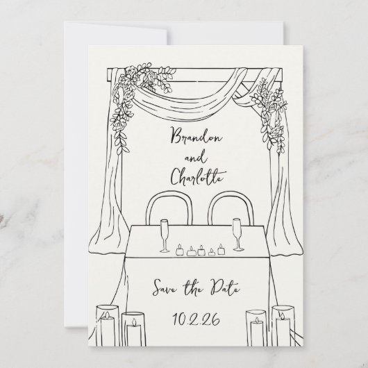 Romantic Whimsical Hand Drawn Save the Date 招待状 (正面)