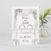 Romantic Whimsical Hand Drawn Save the Date 招待状 (スタンド正面)