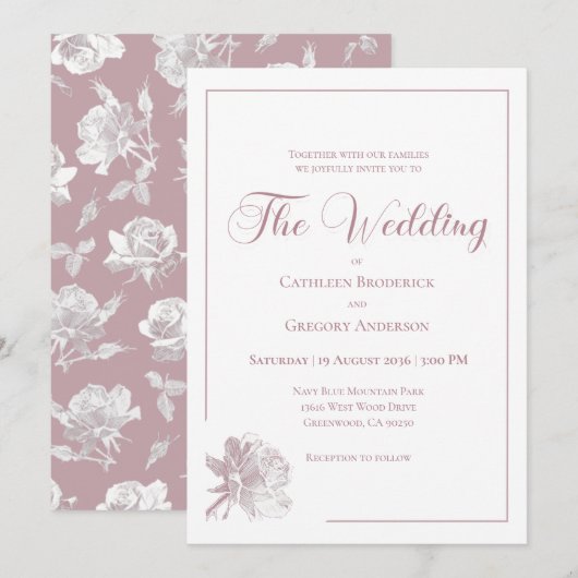 Romantic White Blush Pink Floral Wedding 招待状 (正面/裏面)