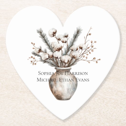 Romantic White Flowering Tree in Vase Wedding ペーパーコースター (正面)