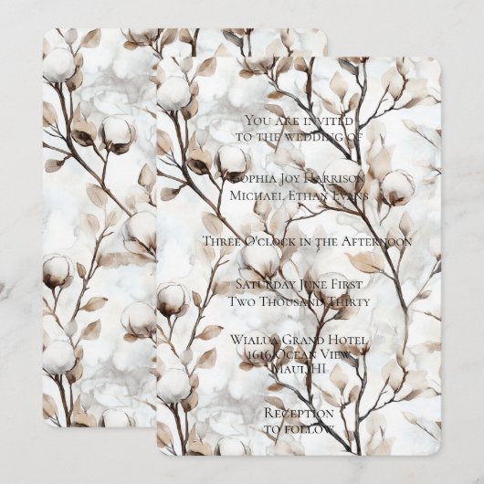 Romantic White Flowering Tree Wedding 招待状 (正面/裏面)