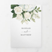 Romantic White Hydrangea Rose Elegant Wedding 三つ折り招待状 (カバー)