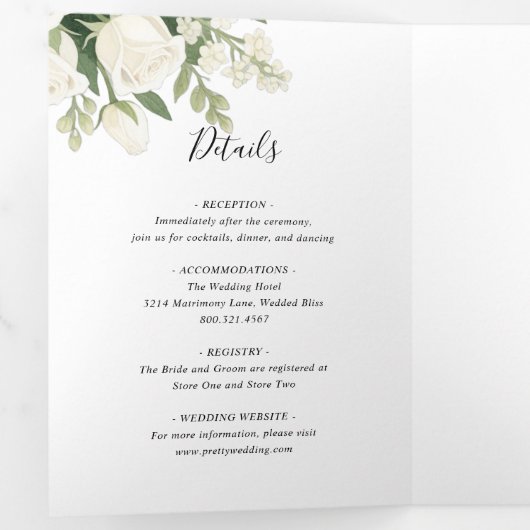 Romantic White Hydrangea Rose Elegant Wedding   三つ折り招待状 (内部最初)