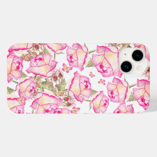 Romantic white pink yellow summer rose floral Case-Mate iPhoneケース (裏面 (横))