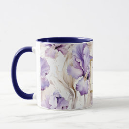 Romantic White Purple Iris Floral Monogram マグカップ