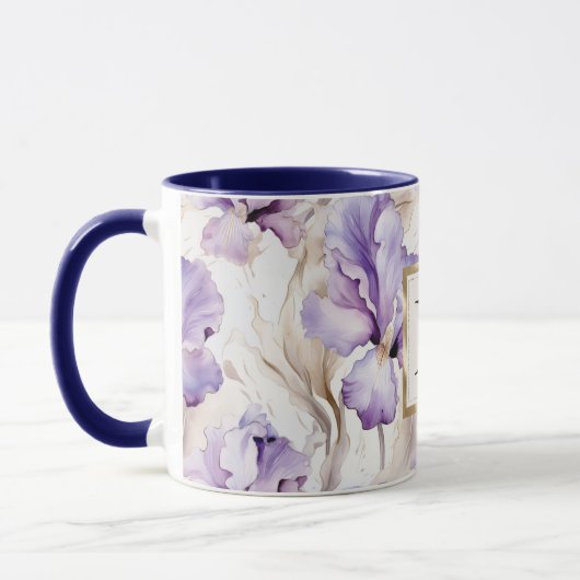Romantic White Purple Iris Floral Monogram マグカップ (左)