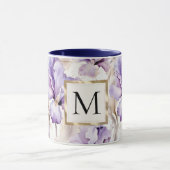 Romantic White Purple Iris Floral Monogram マグカップ (中央)