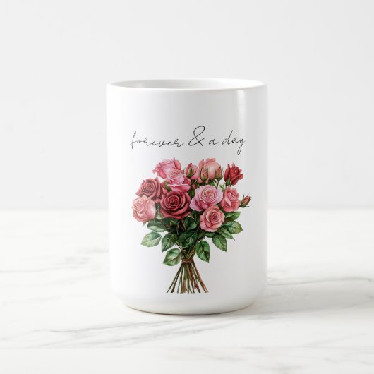 Romantic White Red Pink Roses Floral Wedding コーヒーマグカップ (中央)