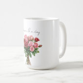 Romantic White Red Pink Roses Floral Wedding コーヒーマグカップ (正面右)