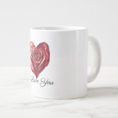 Romantic White Red Rose Heart Love ジャンボコーヒーマグカップ (正面右)