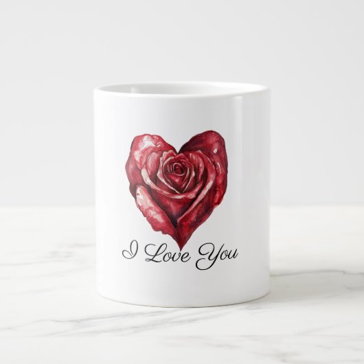 Romantic White Red Rose Heart Love ジャンボコーヒーマグカップ (正面)
