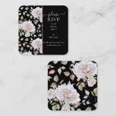Romantic White Rose on Black's Website結婚 RSVP スクエア名刺 (正面/裏面)