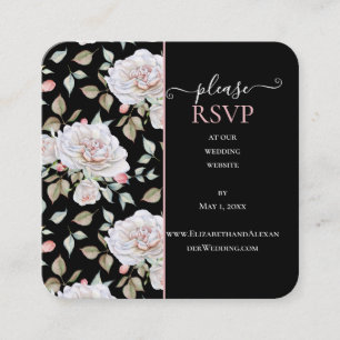 Romantic White Rose on Black's Website結婚 RSVP スクエア名刺