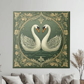 Romantic White Swan Couple Art Deco Pond Green Sea タイル