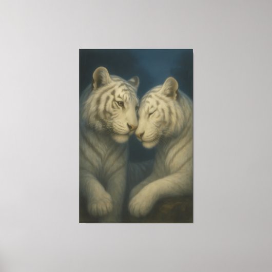 Romantic White Tiger Couple – Moonlit Soft Blue Fi キャンバスプリント (正面)
