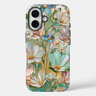 Romantic Wildflower Faux Stained Glass Phone Case iPhone 16ケース