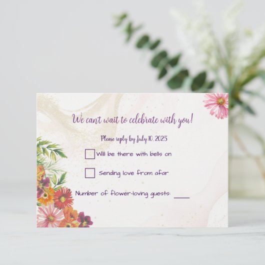 Romantic Wildflower Spring Wedding Response Cards 出欠カード (スタンド正面)