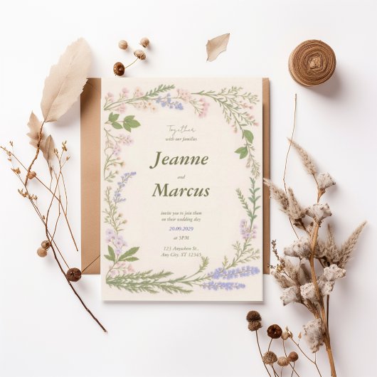 Romantic Wildflower Wreath Wedding Invitation 招待状