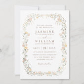 Romantic Wildflowers Garden Rustic QR Code Wedding 招待状 (正面)