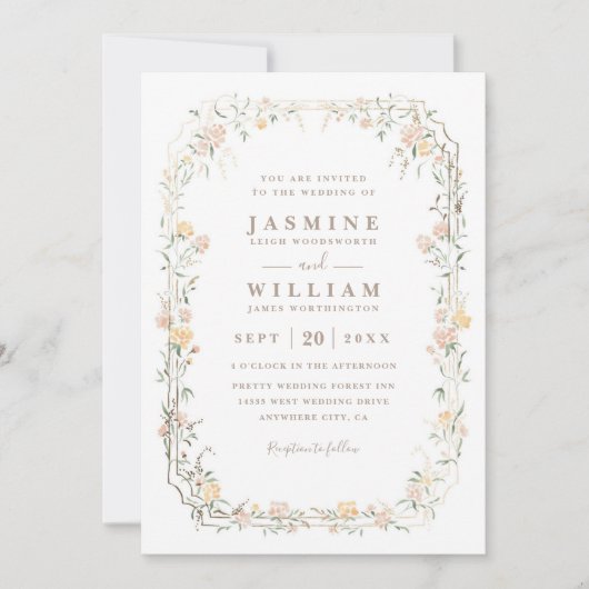 Romantic Wildflowers Garden Rustic QR Code Wedding 招待状 (正面)
