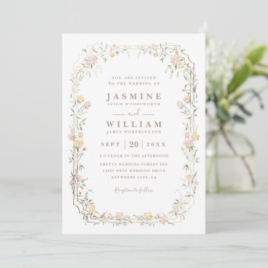 Romantic Wildflowers Garden Rustic QR Code Wedding 招待状 (スタンド正面)