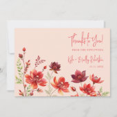 Romantic Wildflowers Juicy Red Pink Wedding サンキューカード (正面)