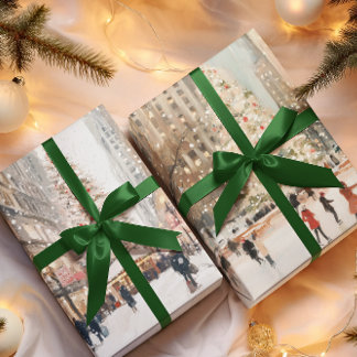 Romantic Winter Cityscape Ice Skating ラッピングペーパーシート