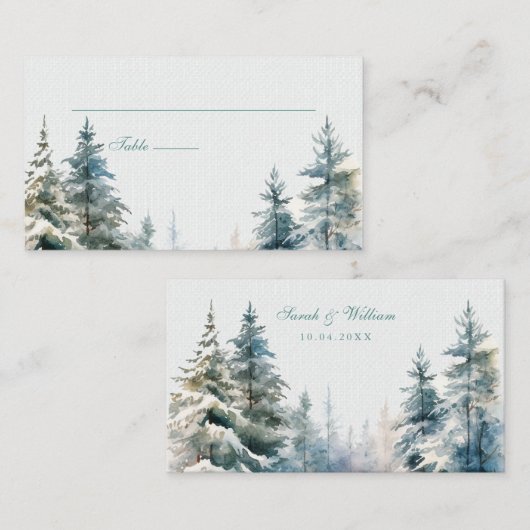 Romantic winter forest Wedding Place Card プレイスカード (正面/裏面)