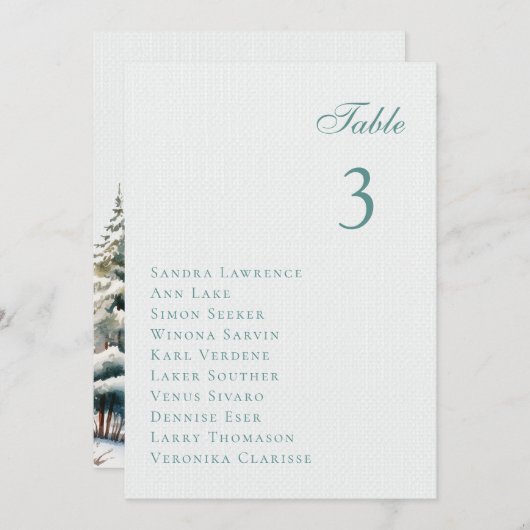 Romantic winter forest Wedding Table Seating Card 招待状 (正面/裏面)