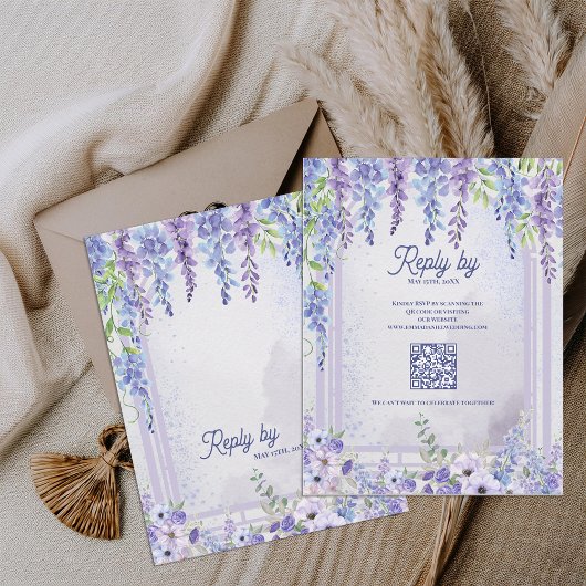 Romantic Wisteria Floral Arch QR Code Wedding 出欠カード