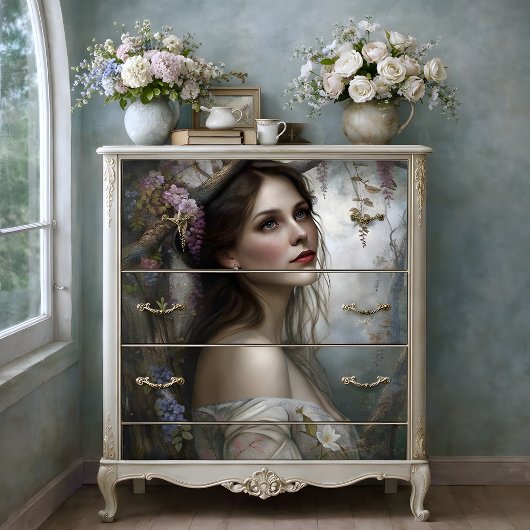 Romantic Wisteria Woman Portrait Decoupage 薄葉紙
