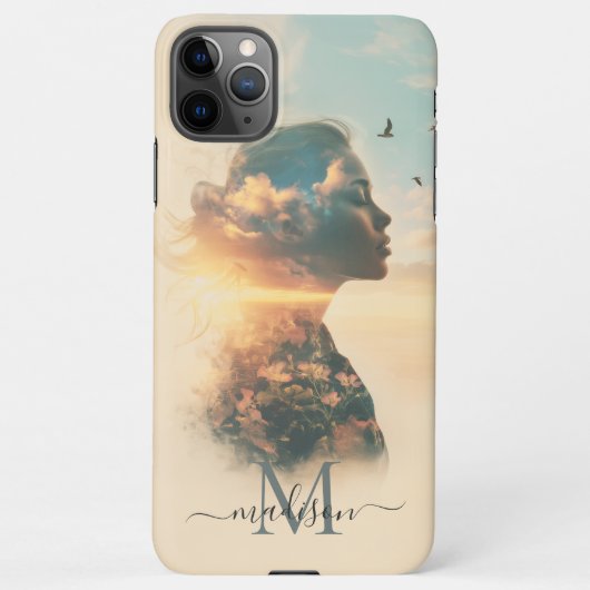 Romantic Woman Nature Sunset Monogram iPhoneケース (裏面)