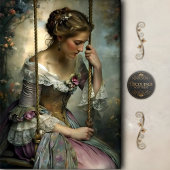 Romantic Woman on Swing Floral Decoupage 薄葉紙