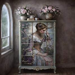 Romantic Woman on Swing Floral Decoupage 薄葉紙