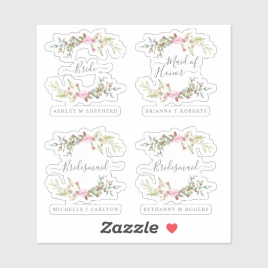 Romantic Wreath in Pink for Bride and Bridesmaids シール (シート)