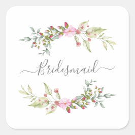 Romantic Wreath in Pink for Bridesmaids スクエアシール