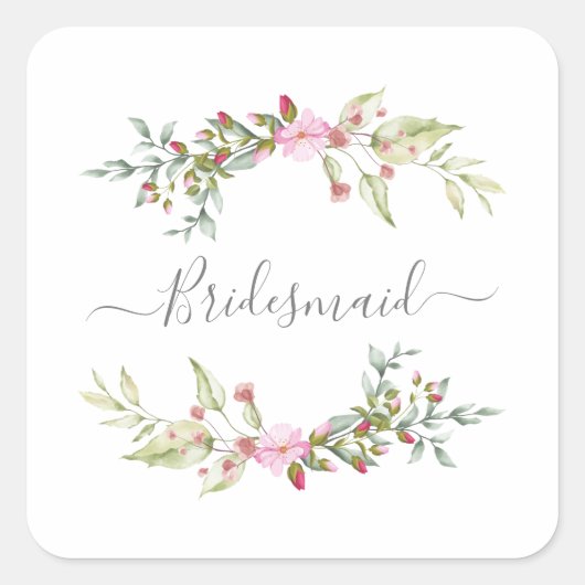 Romantic Wreath in Pink for Bridesmaids スクエアシール (正面)