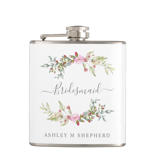 Romantic Wreath in Pink for Bridesmaids フラスク (正面)